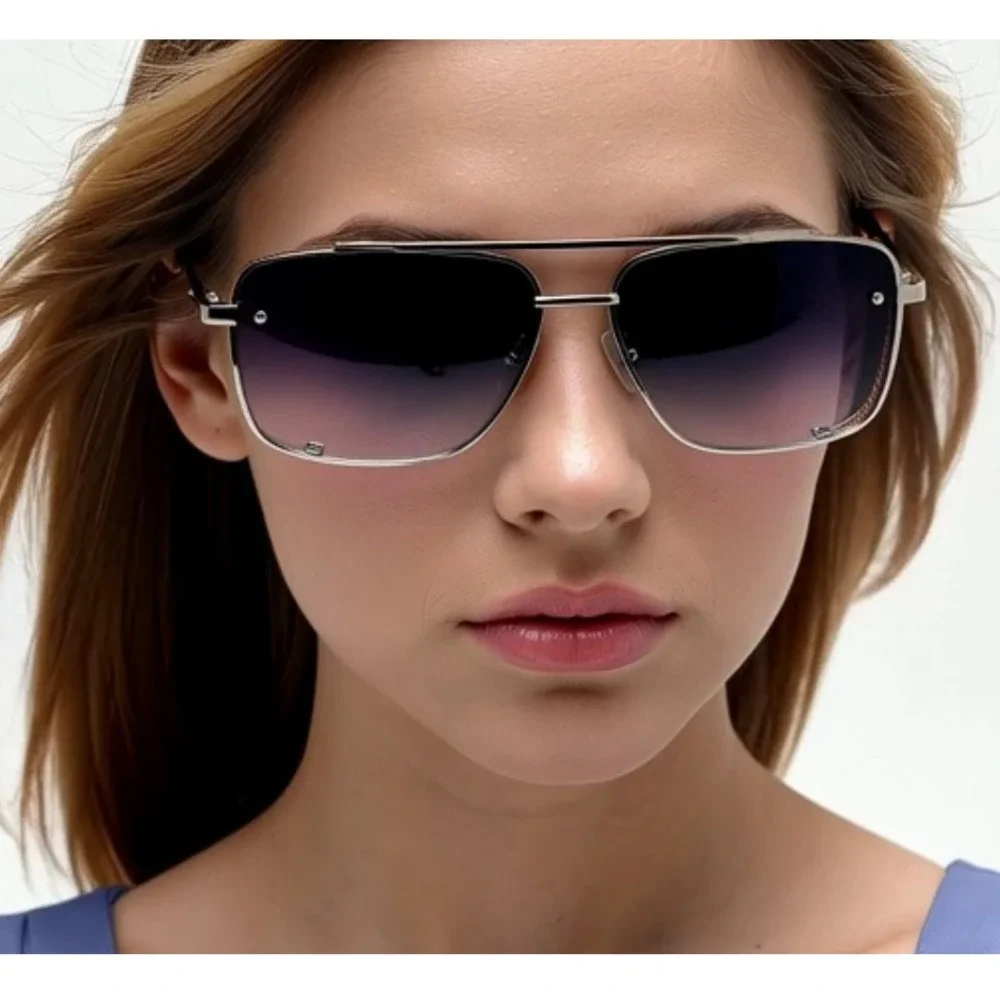 Sunglasses Women Silver Gold Rectangular Outfit‎ Driving Sunny Shades Lady Style